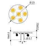 Talamex G4 LED Warm Wit Dimbaar 10-30V 1W 6 LEDS back pin